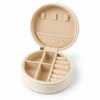 Round Jewellery Organizer Box With Ring Rolls And Zip Closure For Travel (1 Pc)